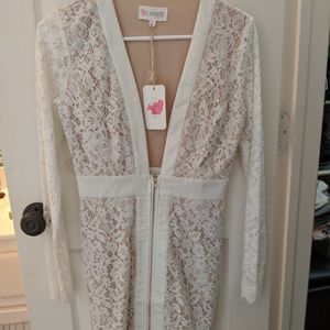 Sexy lace plunge front dress